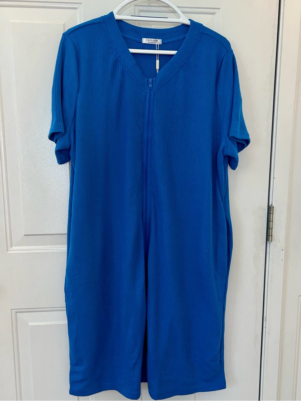 Ekouaer Blue Zip-Front Women’s House Dress